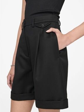 Anine Bing High-Waist Black Pleated Women’s Tailored Shorts